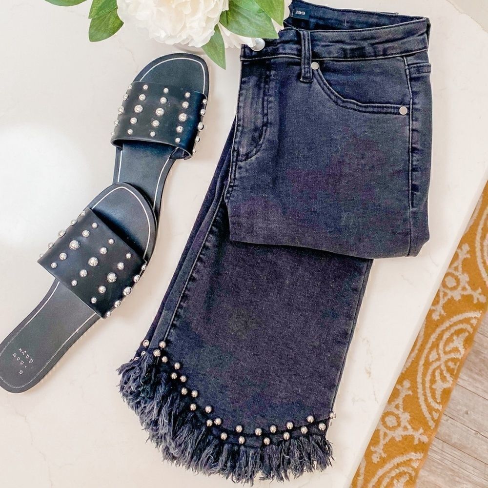 Kick Flare Jeans with Fringe and Studs - Picture 3 of 6